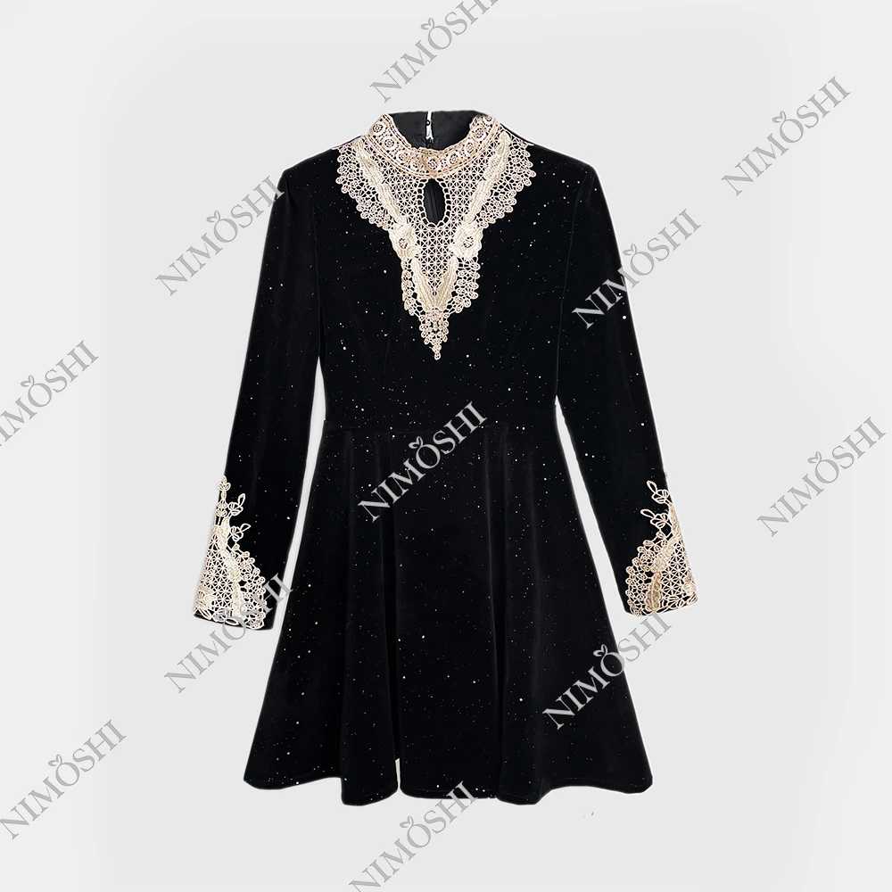 NIMðSHI【莎莎】新款时尚轻奢小众镶钻气质显瘦款连衣裙女Q1012