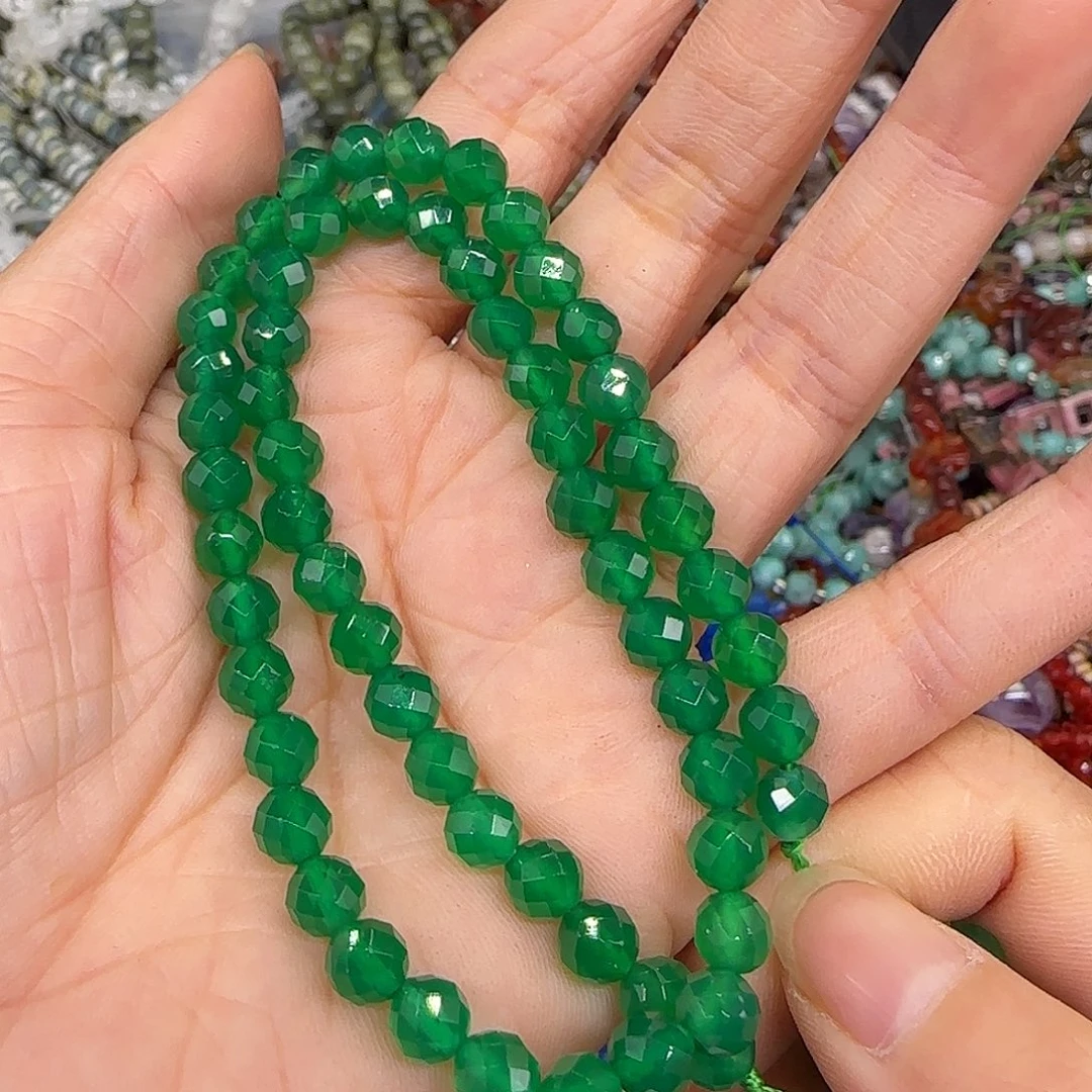 玛瑙/玉髓合金珠宝半成品绿玛瑙6mm一条切面