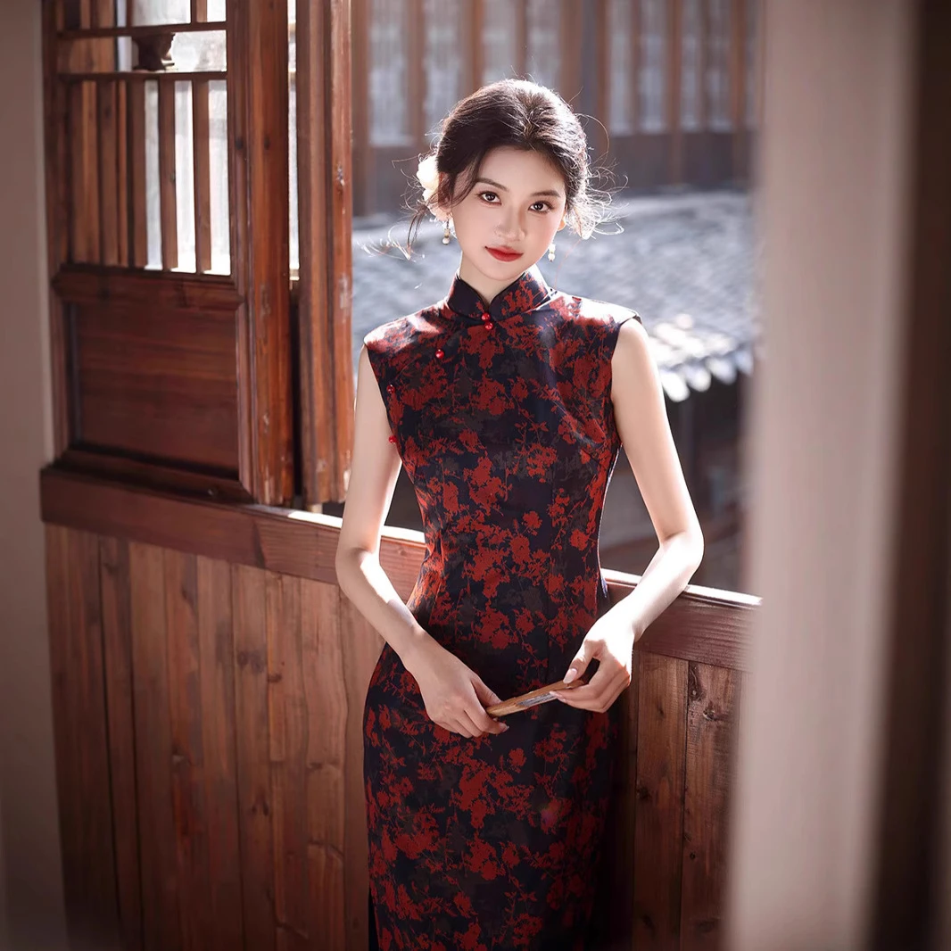 国风旗袍新中式改良复古风长款旗袍修身显瘦日常出片气质款连衣裙