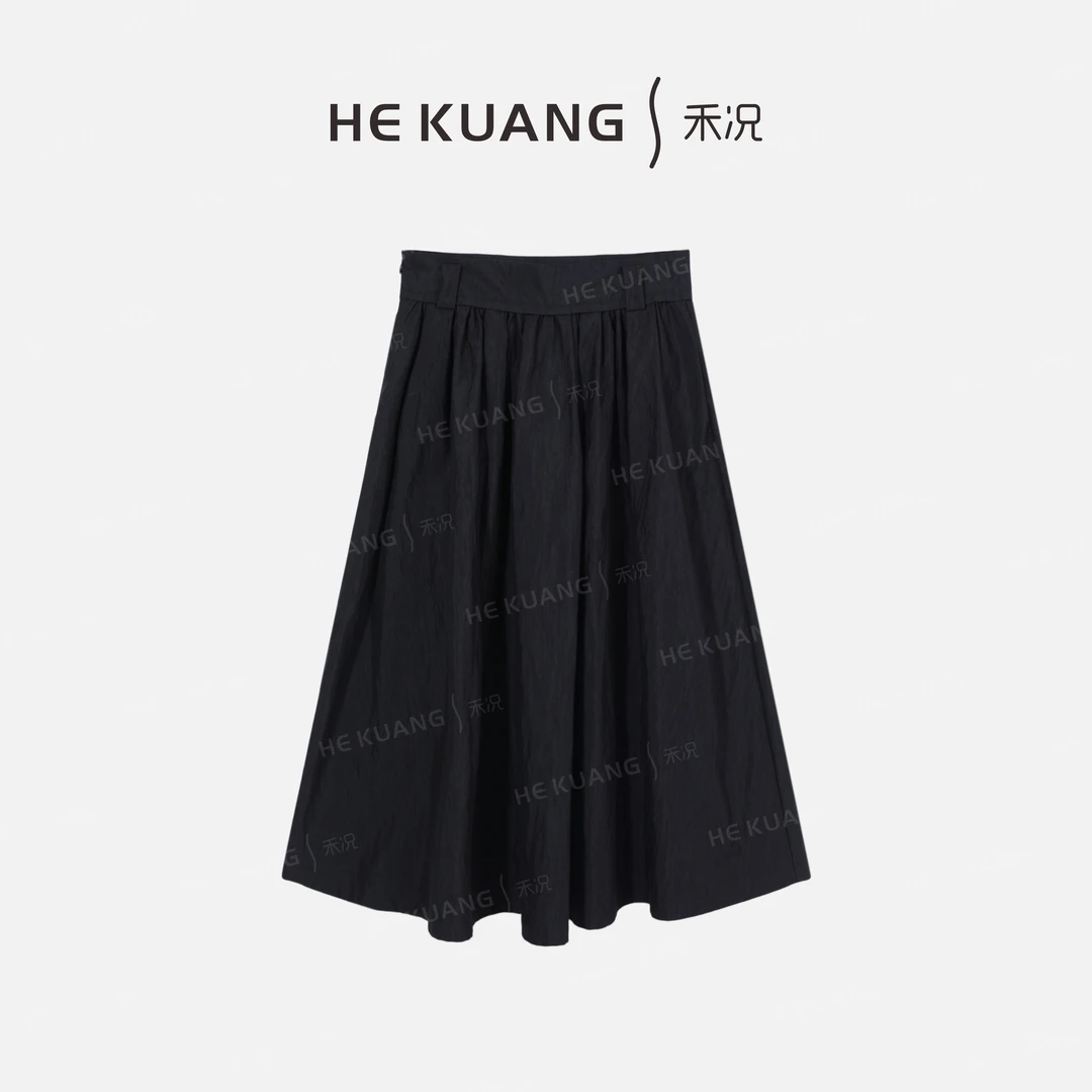 禾况HEKUANG【夜影】纯色休闲百搭女士高腰半身裙 E652 0335