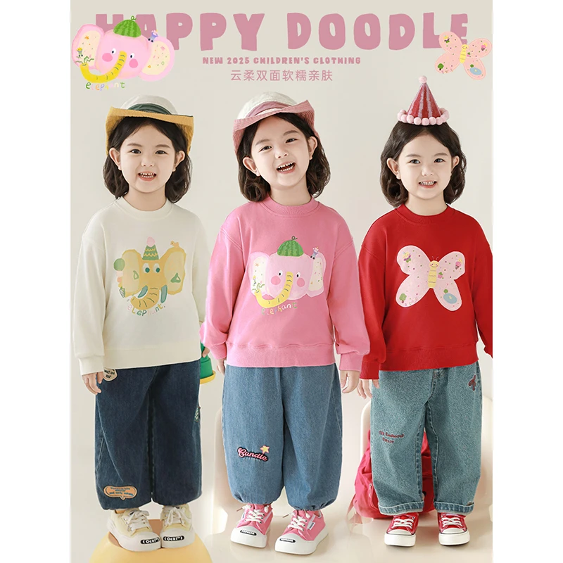 幼悠女童卡通动物印花卫衣2025春季洋气可爱儿童休闲上衣潮C3105