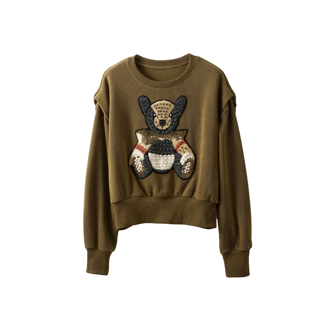 清 清 清」立体裁剪！定制镶钻~设计感休闲百搭女式卫衣 L71133