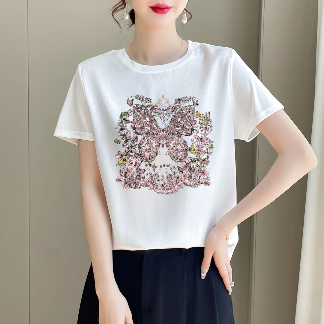 1498新款丝滑缎面冰凉感百搭时尚休闲女T恤AB拼接短袖