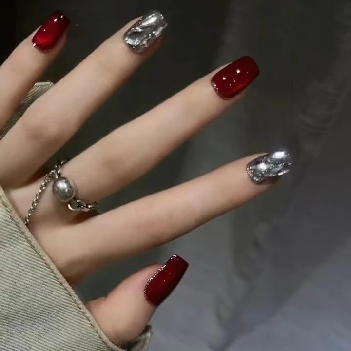 【车厘子红晶石猫眼】30片高级显白穿戴甲爆闪新娘甲美甲