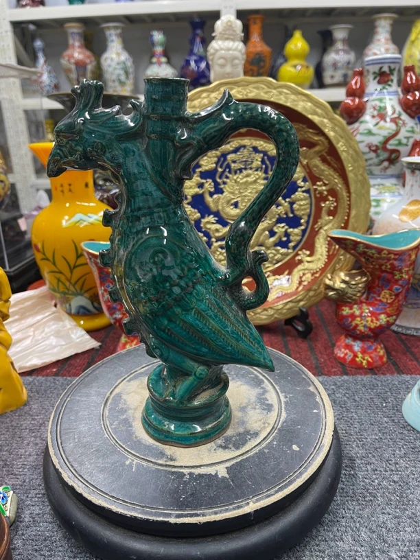 柴窑柴烧薄瓷龙凤壶摆件