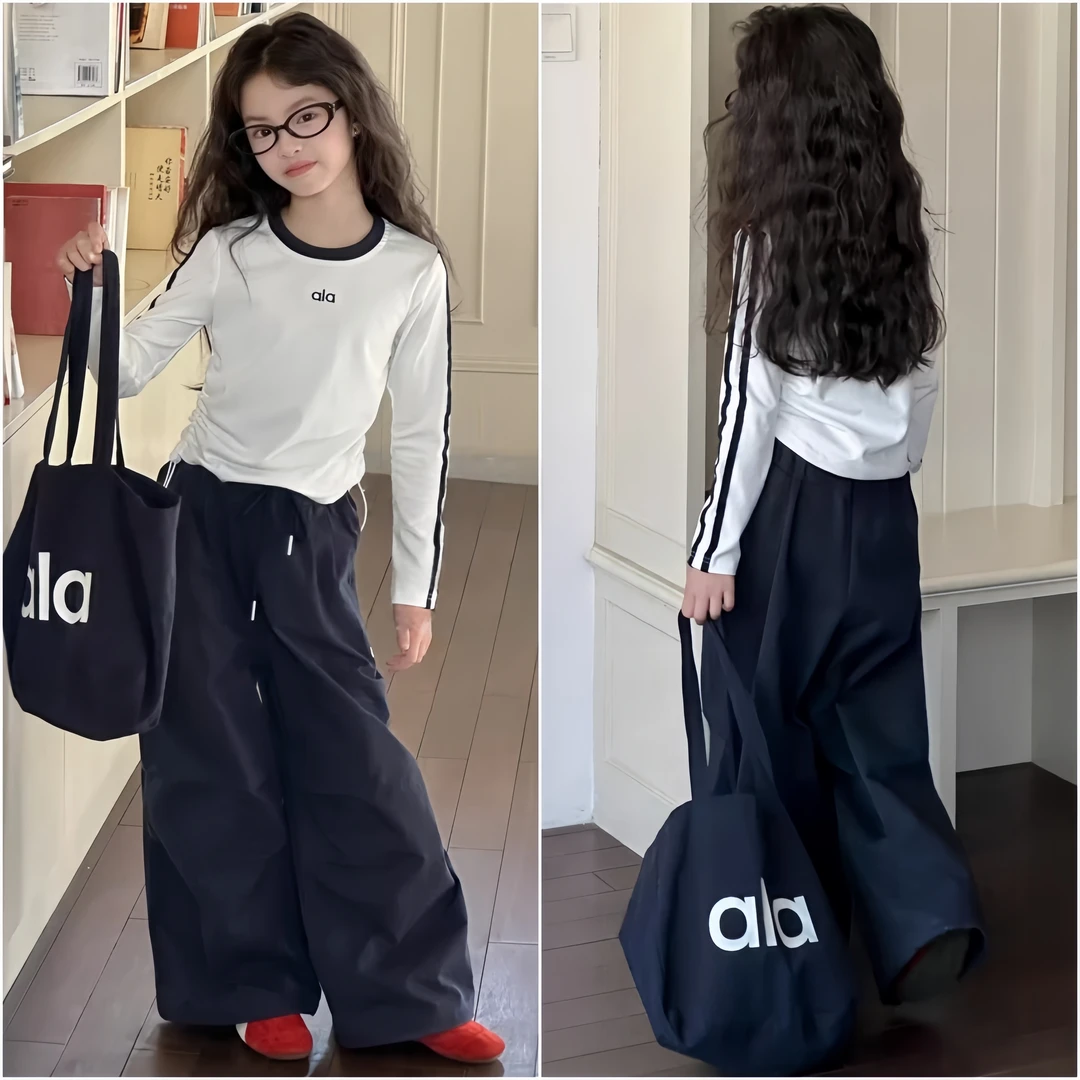 女童套装秋季2025新款儿童长袖T恤韩版打底衫阔腿裤春秋两件套潮