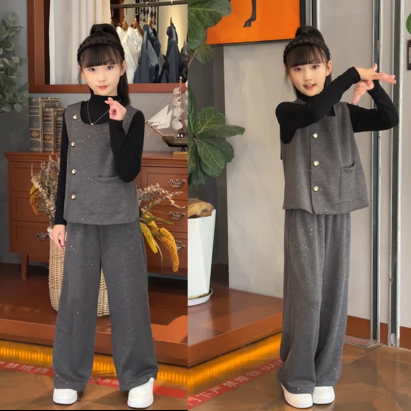 女童小香风套装秋季新款蝴蝶结高端三件套套装120-180（价格已开）