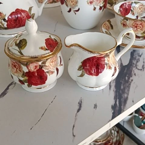 金秋玫瑰手工拍金150毫升糖缸奶缸