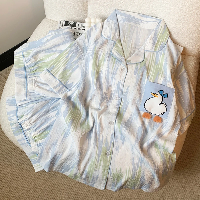 学生新款云朵棉卡通短袖夏季睡衣女学院风宿舍可外穿三件套家居服