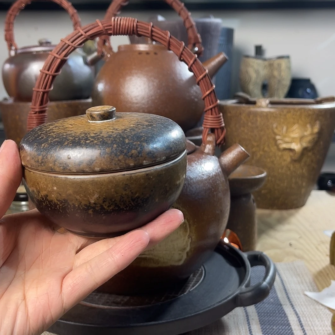 壶紫砂粗陶实用茶叶罐