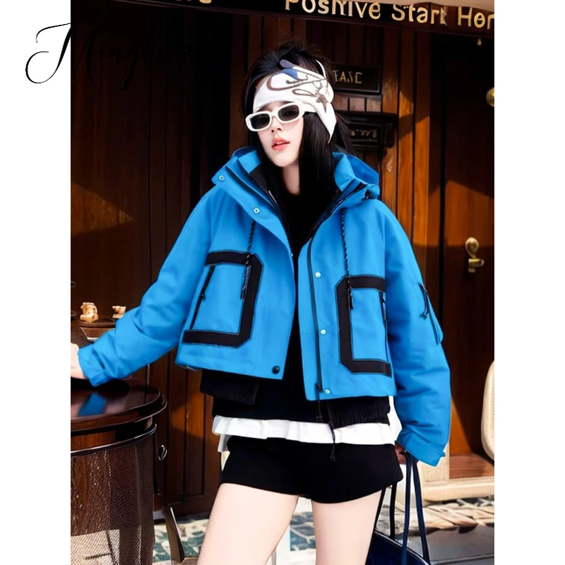 2025冬季高端韩系时尚高级感轻奢加厚保暖连帽设计感羽绒服短外套