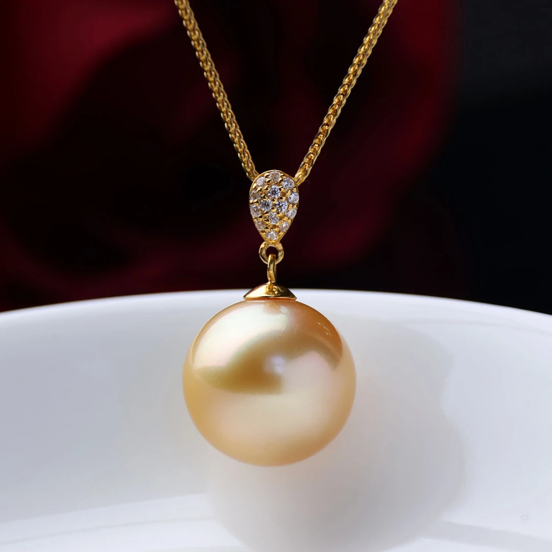 海水金珍珠吊坠14-15mm时尚百搭18K金镶嵌南洋珠多样性发一颗