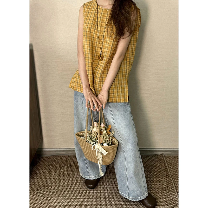 GUMG-乖巧韩系夏季格子背心GM20119