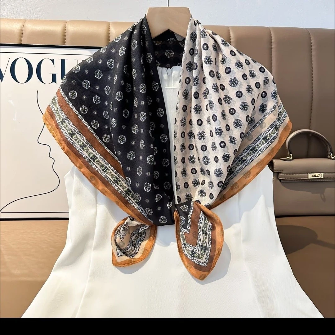 【黑米拼花】85*85丝毛双面异色优雅丝毛温暖国风高端丝巾