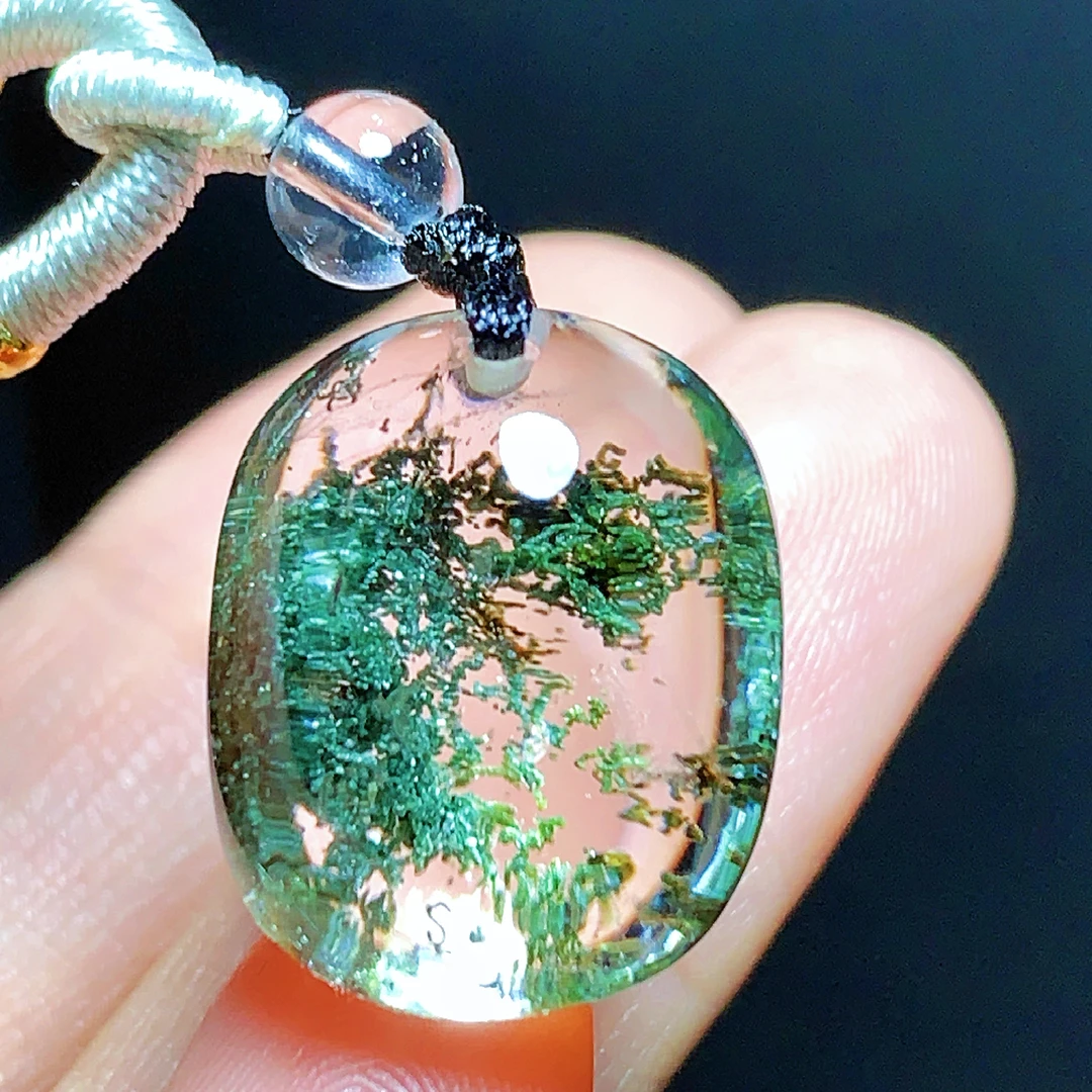 东海水晶天然原石绿幽灵水晶吊坠毛衣链平安通透项坠男女款聚宝盆