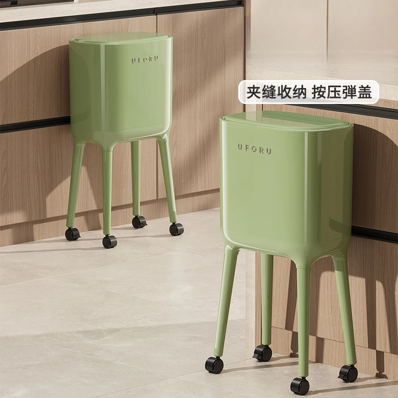 垃圾桶轻奢高级感家用免弯腰厨房客厅大容量可移动按压开盖垃圾筒