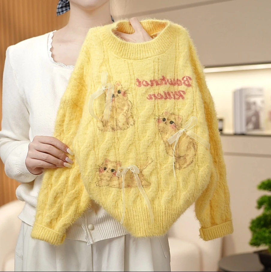 女童毛衣2025秋冬新款水貂毛针织衫保暖上衣假两件不起球亲子装