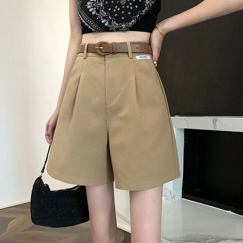 西装气质小清新女夏高腰直筒2024新款宽松休闲字四分垂坠腿裤外穿