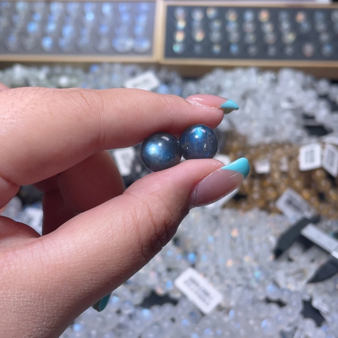 草***ʔ长石裸石灰月光蓝光单珠11.6mm两颗