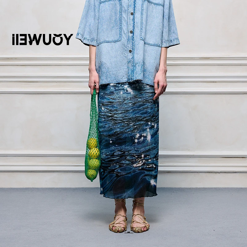 有尾YOUWEI海滩夏季长款印花半裙Y5825245半身裙牛仔女装休闲