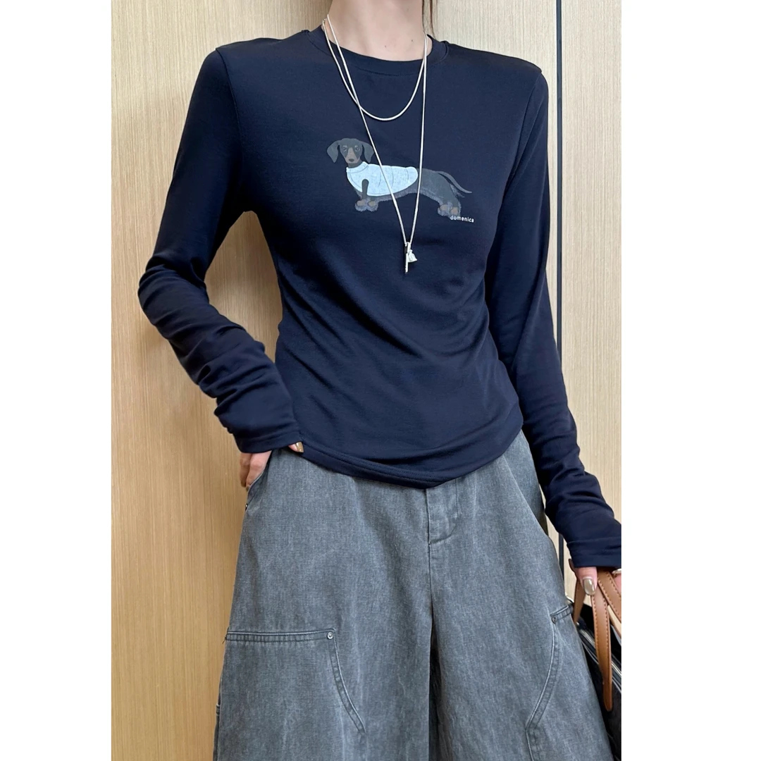 小静静一会【腊肠狗面膜T】2025早秋新款百搭显瘦上衣 2508C4379