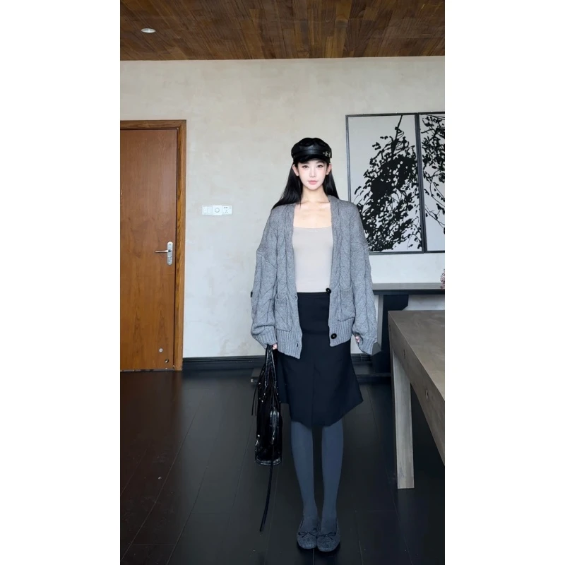 withmin凉皮 复古织语 气质低腰黑色百搭鱼尾包臀裙中长裙2524773