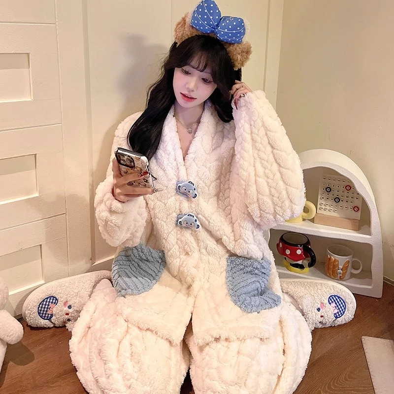 小丑鱼睡衣女珊瑚绒法兰绒秋冬季加厚保暖卡通可爱家居服套装冬天