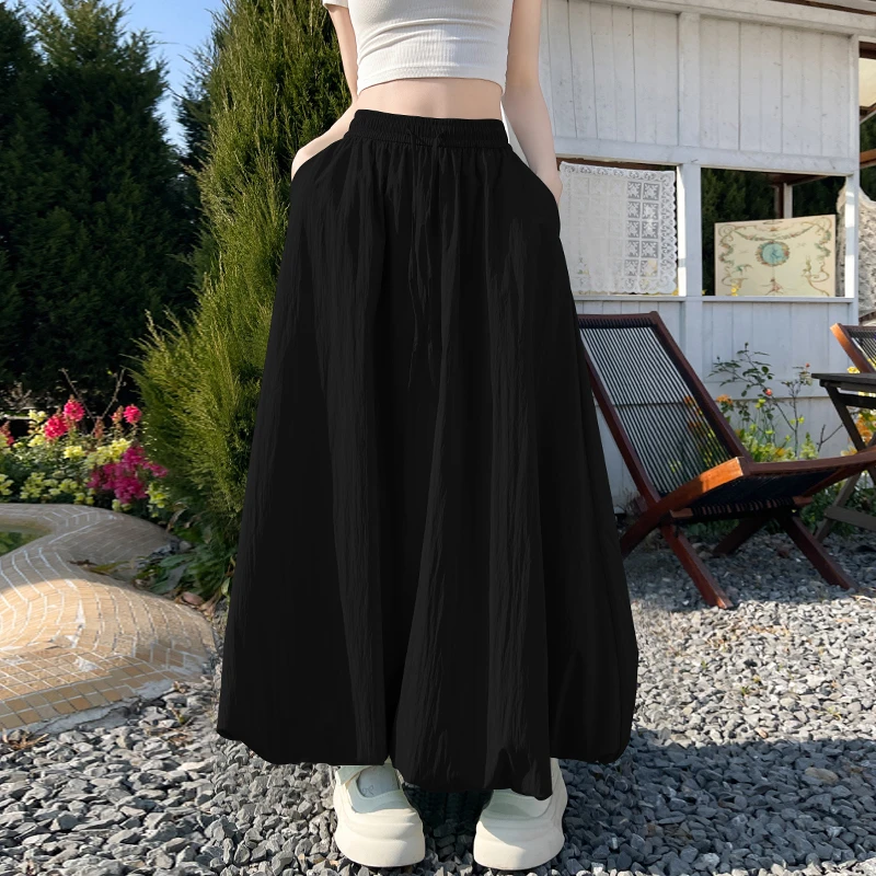 白色半身花苞裙女夏季薄款高腰显瘦a字伞裙小个子格子伞裙半身裙