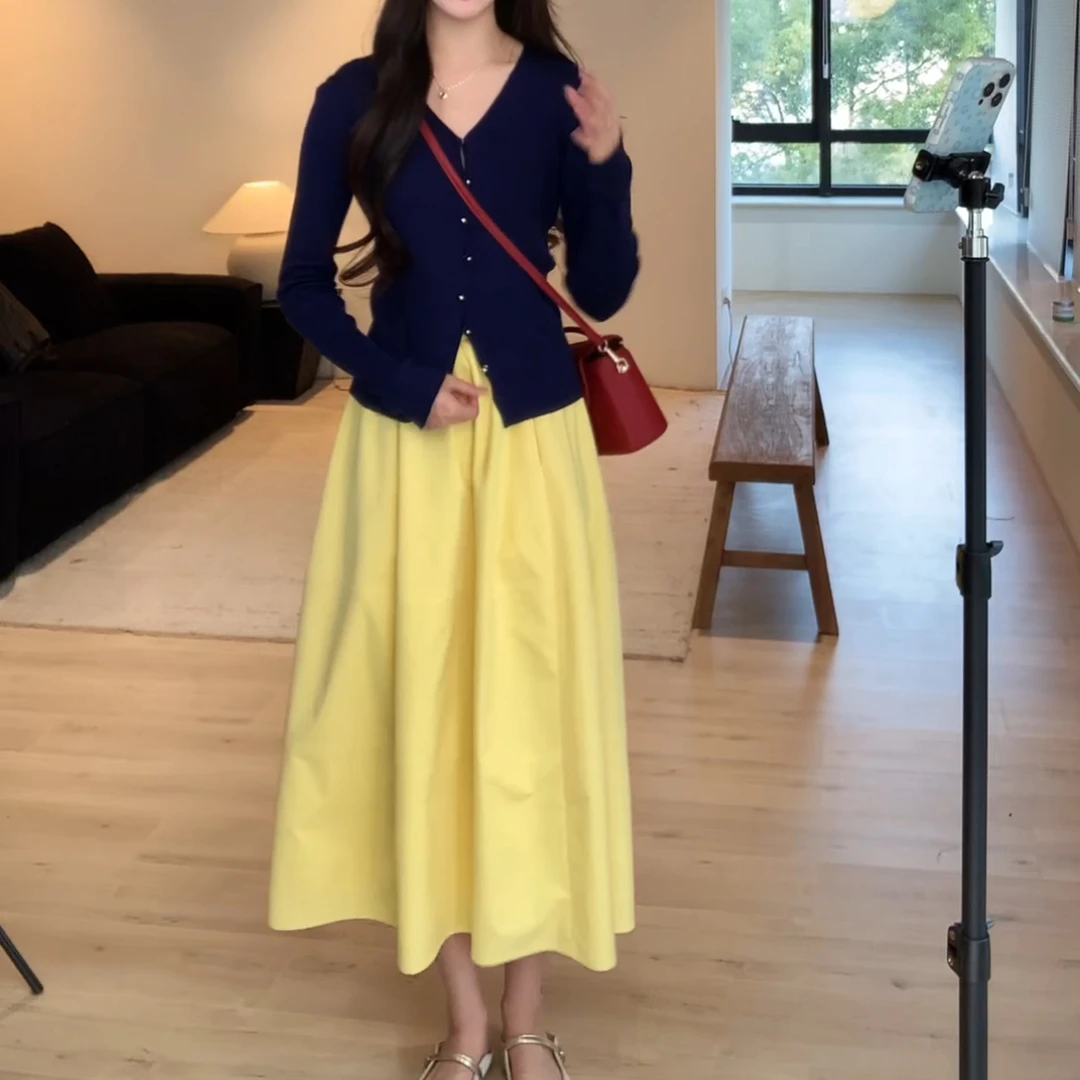 华-2025新款时尚在逃公主显瘦开衫上衣+高腰半裙两件套LK2501777