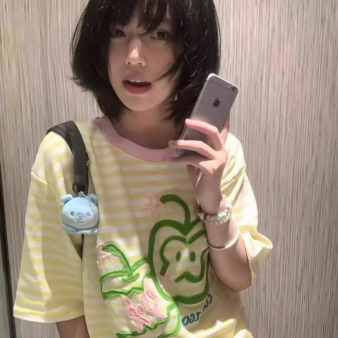 实价二本针刺绣贴布广州原版面料短袖恤女