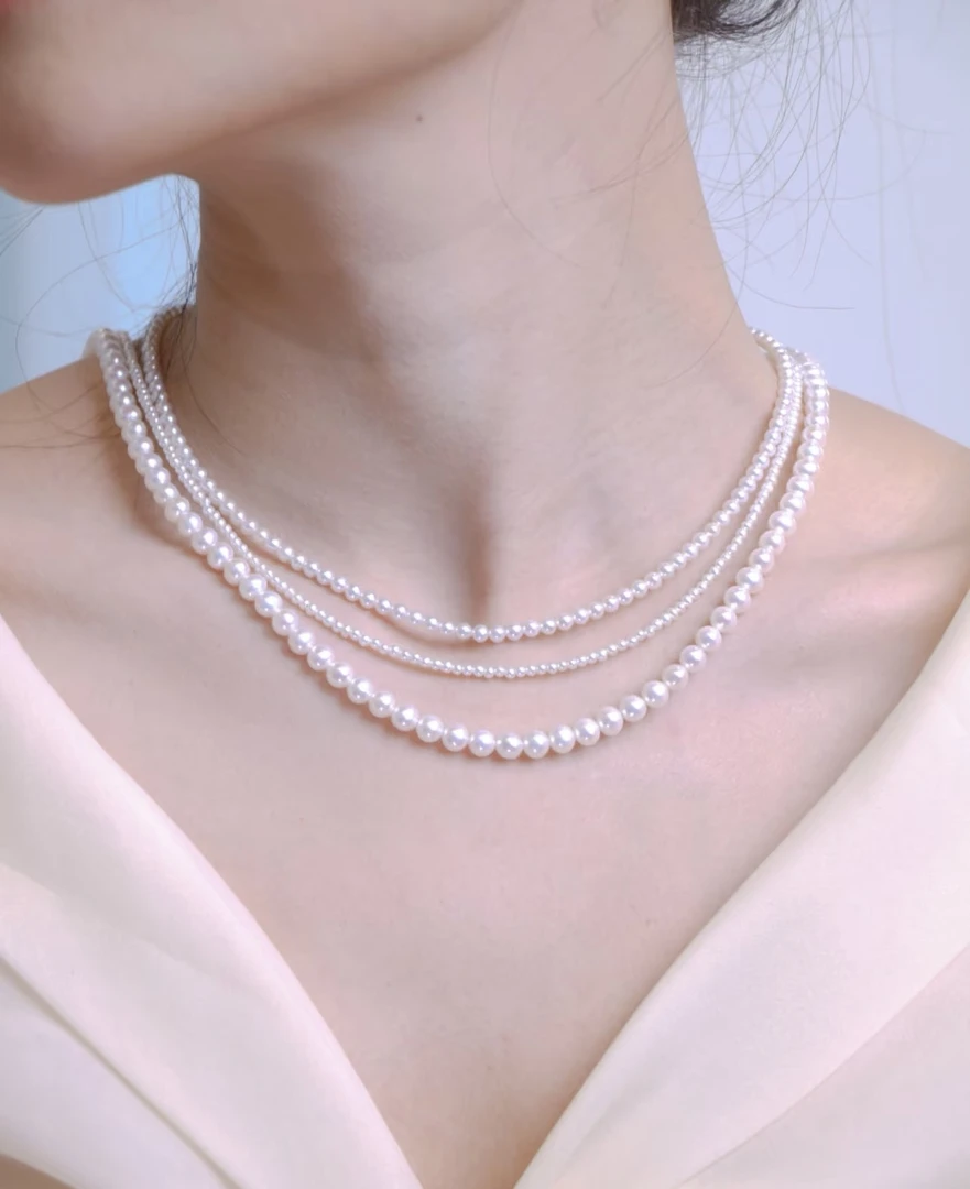 链子925银 3-4mm小米珠项链夏季baby珠冷白极光 正圆百搭施家珠链