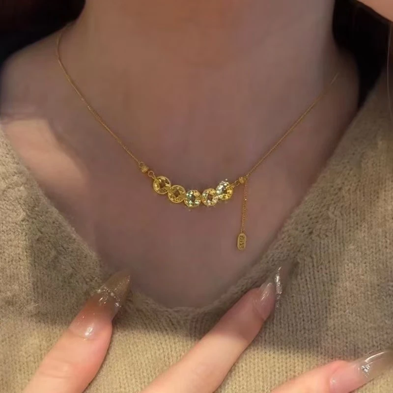 铜合金手链 金店同款新中式越南金碎冰冰五帝钱手链爆款百搭吊坠