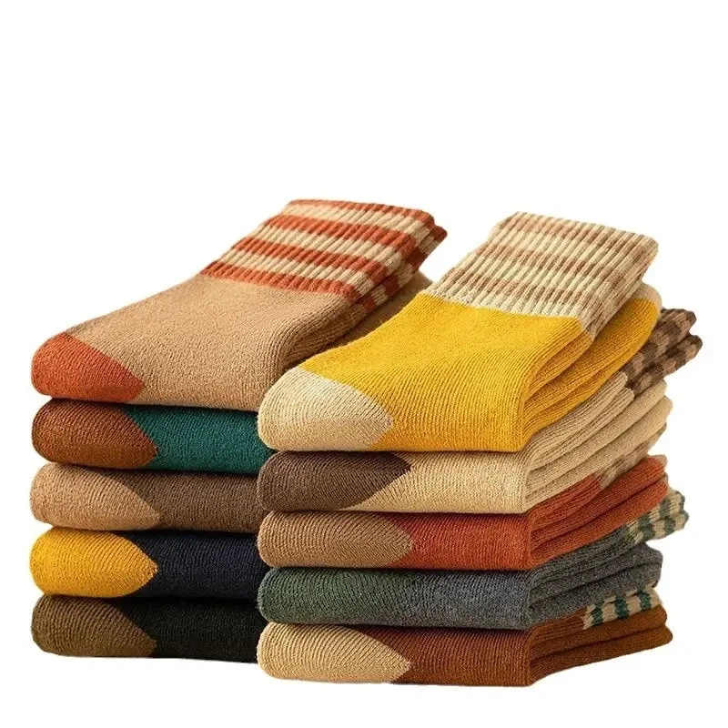 加厚毛圈条纹中筒袜男女同款秋冬季长袜雪地袜冬天加绒加厚保暖袜