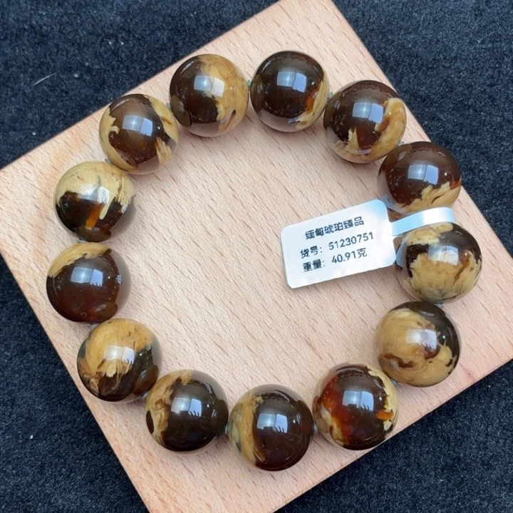 琥珀银S925镶嵌珠宝奇石18mm猪油蜜半半聚宝盆