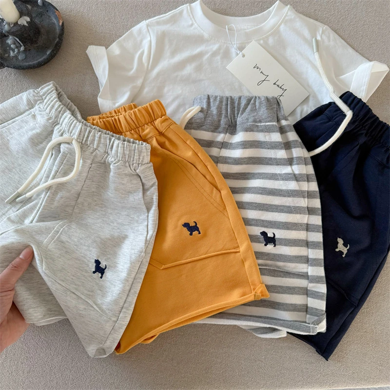 儿童短裤2025夏季新品男女童纯色小狗短裤宝宝简约五分裤潮