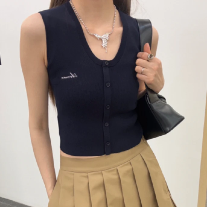 AVVENN｜针织背心百搭时尚短款显瘦通勤夏季v领无袖修身