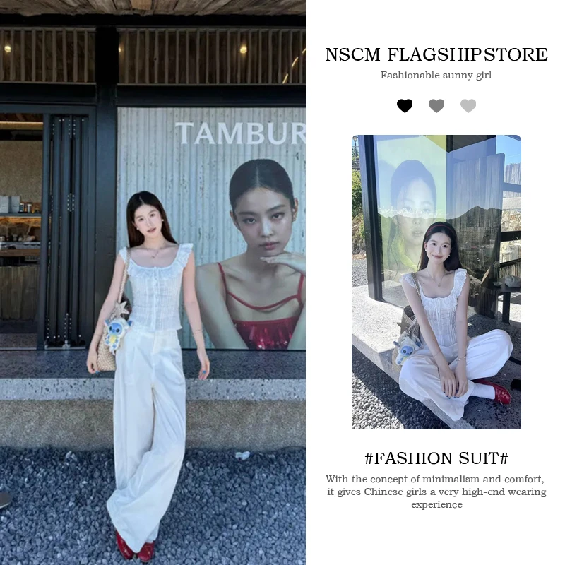 NSCM系甜美一字领荷叶花边上衣2025夏季新款韩气质休闲裤两件套装