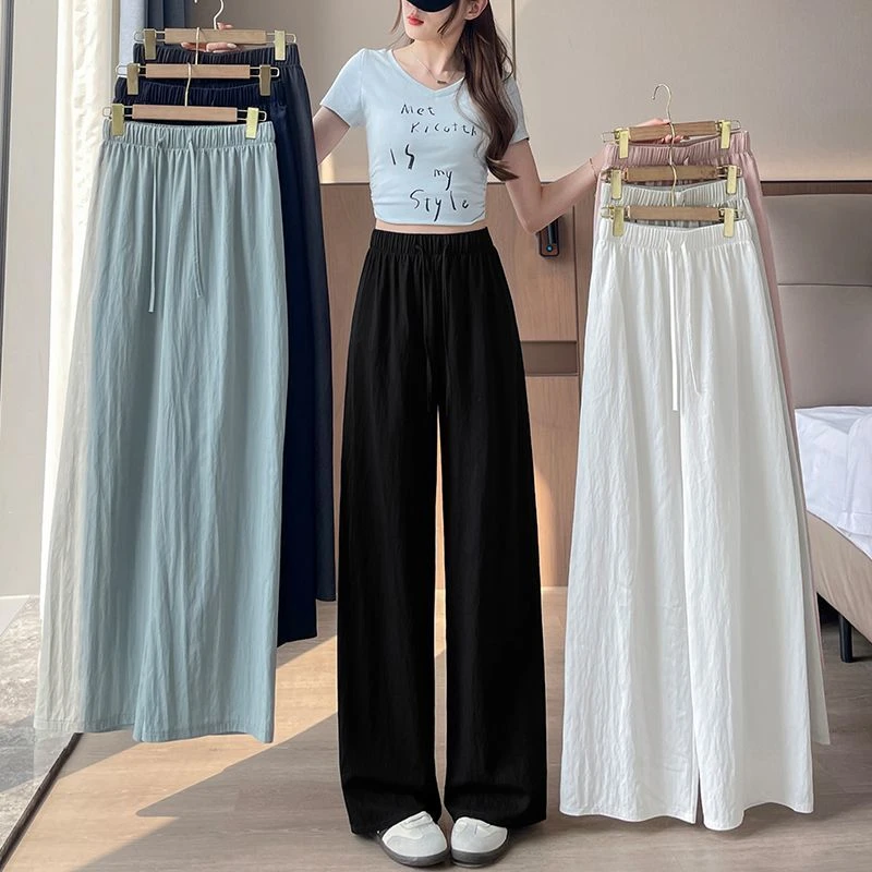 裤子高腰防晒冰丝裤女垂感夏季新款显瘦休闲薄款直筒休闲裤宽松裤