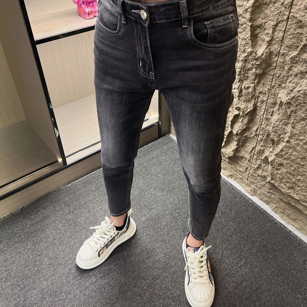 2025新款牛仔裤男士潮牌夏季薄款修身小脚休闲男装百搭九分裤L912