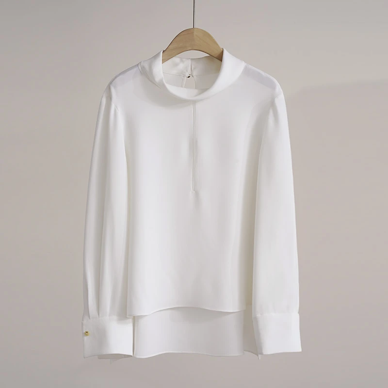 【明星同款】伽D30姆米重磅桑蚕丝飘带极简优雅女士衬衫（250869）