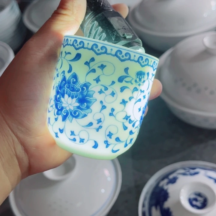 青花玲珑可乐杯小花