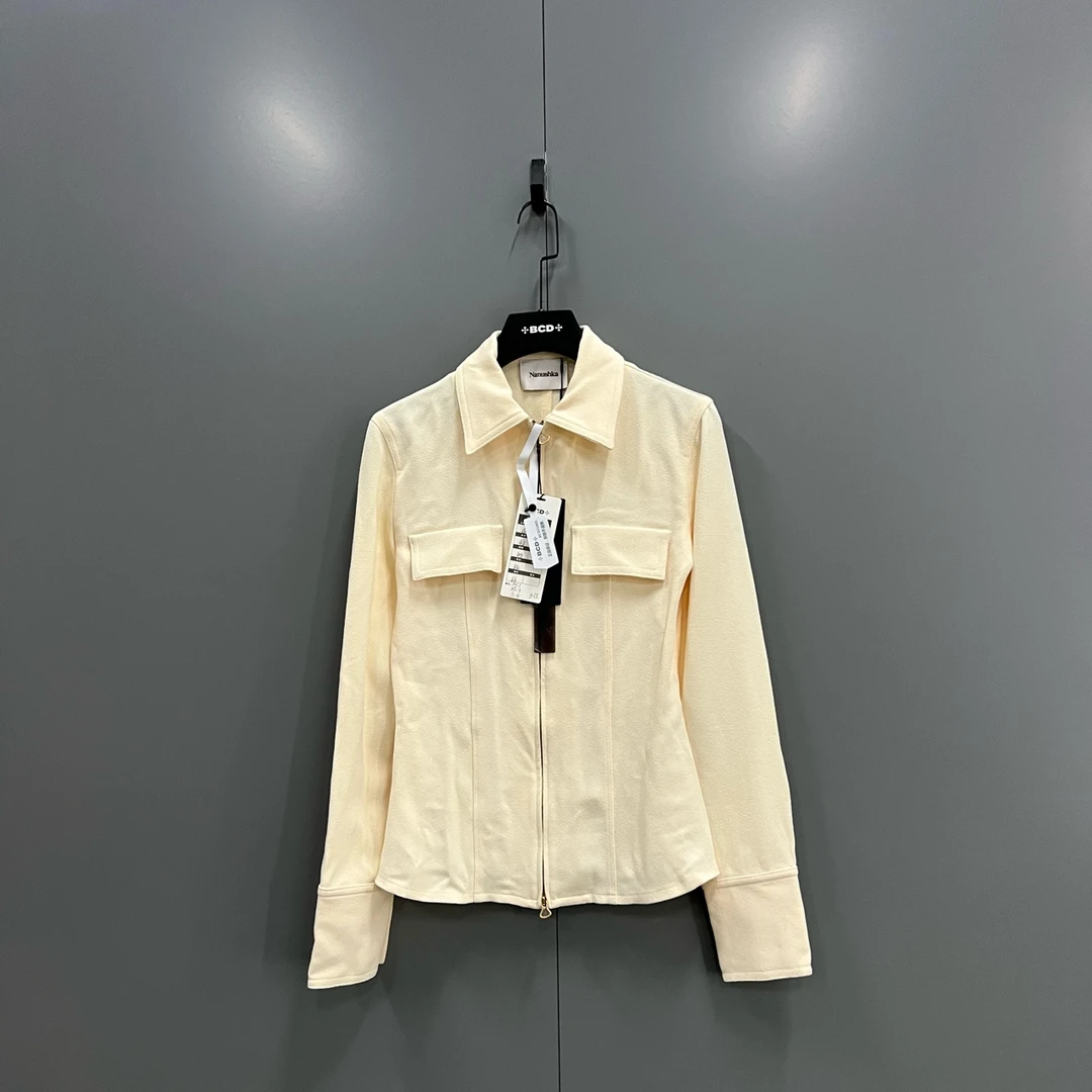 未使用 maje （zz3）Nanushka 米色修身长袖外套  011965