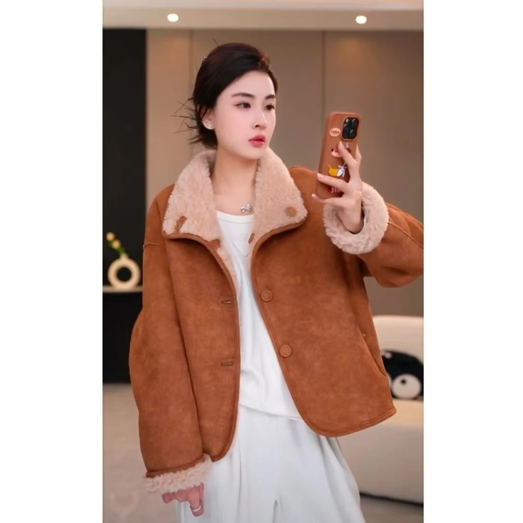 9436设计款拼接毛外套棉服上衣双面双穿