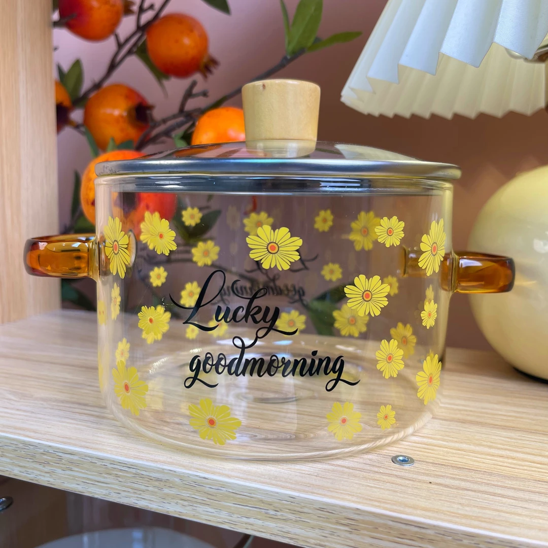 雏菊耐高温家用玻璃煲带盖养汤煲泡面锅微波炉电陶炉