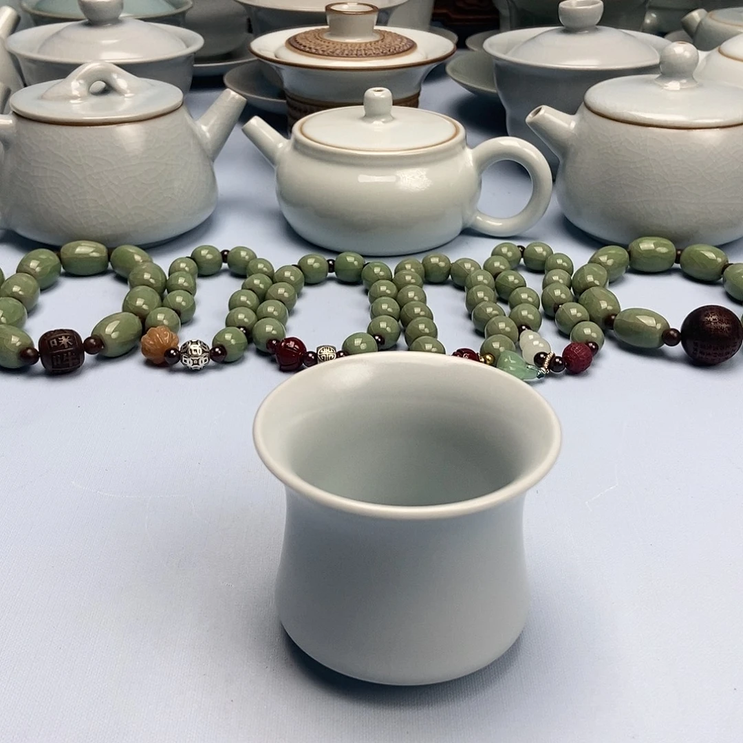 杯仿古月白釉马蹄杯原矿原釉原产地