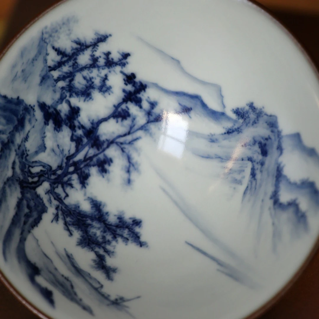 文心素器 气柴 汝釉玉石青山水斗笠主人杯 85ml