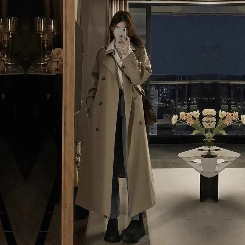 高个子加长版风衣外套女2025春秋大码胖mm韩版超长英伦大衣200斤