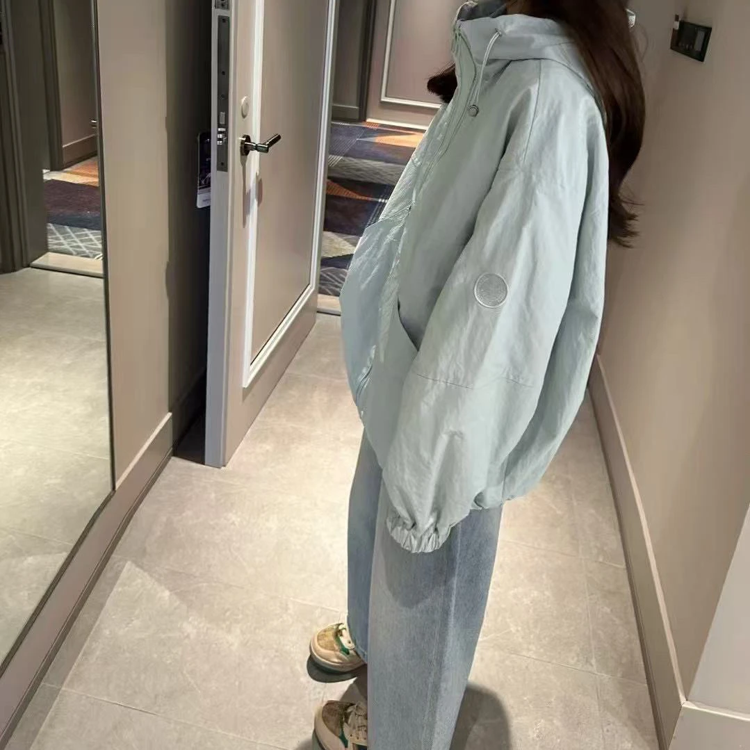 今喜 时尚双拉链连帽宽松外套女2025春季新款冲锋衣上衣潮