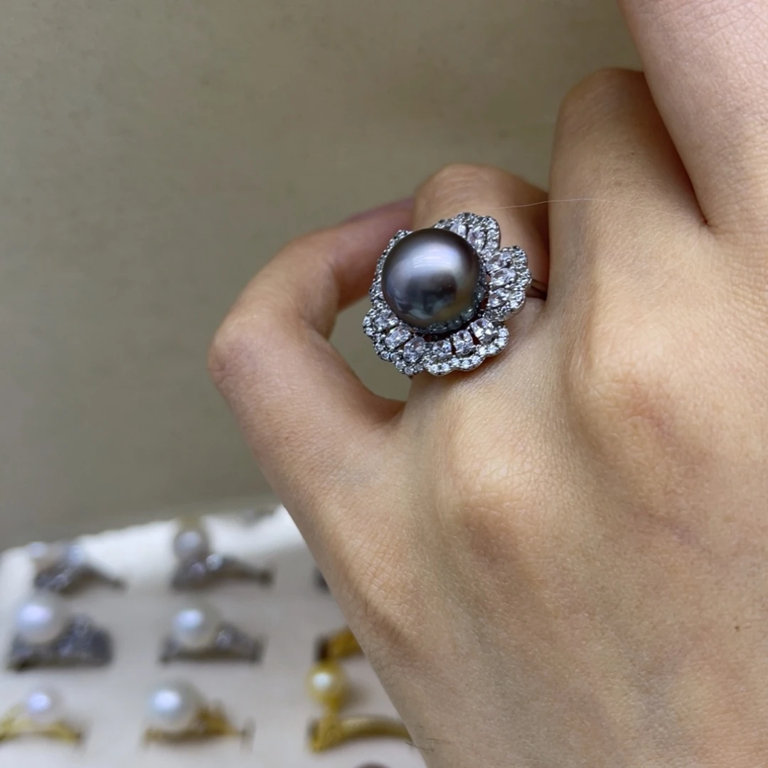 戒圈银S925镶嵌海水珍珠