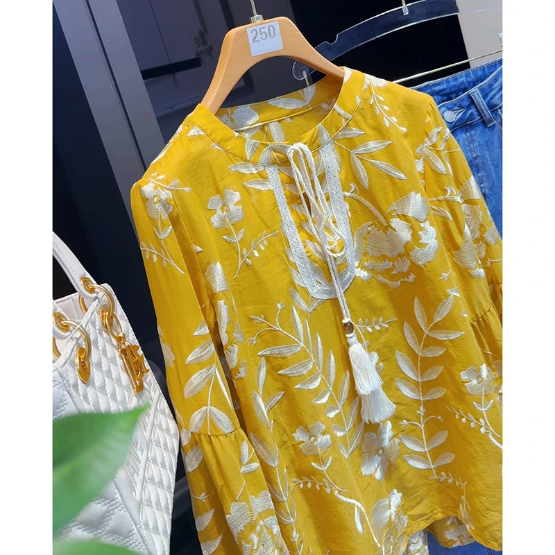 【笑看人生】新中式国风重工剌绣气质优雅圆领衬衫上衣